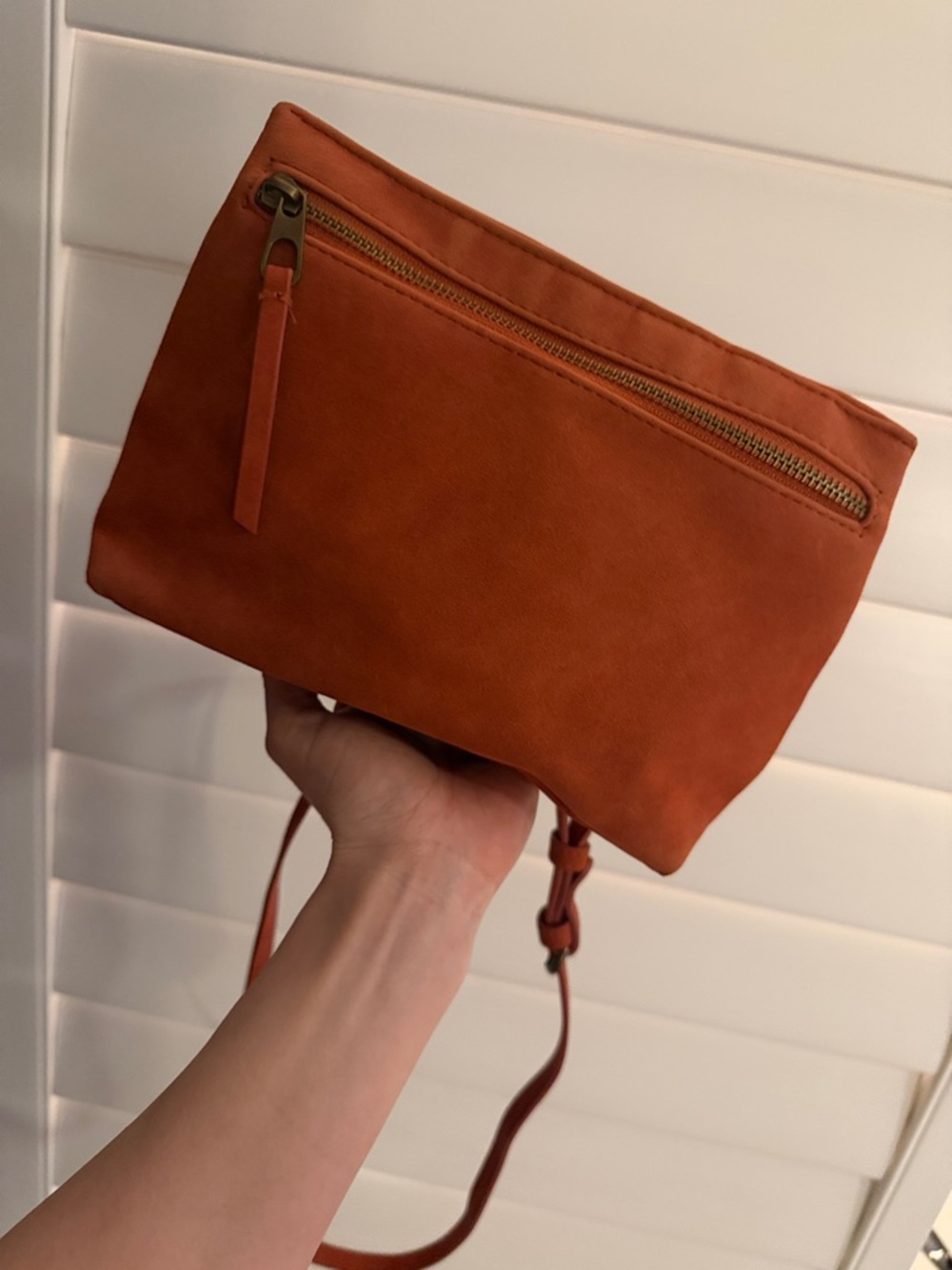 Rust Leather Crossbody Bag - Minimal Zip Front